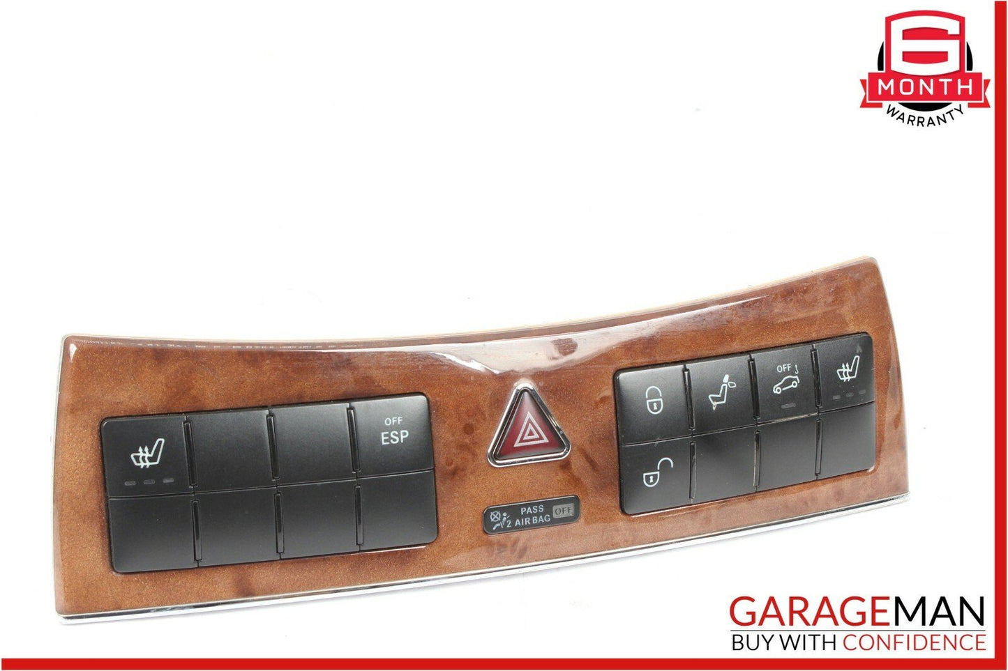 05-09 Mercedes W209 CLK500 Dash Heated Seat ESP Hazard Light Control Switch Wood