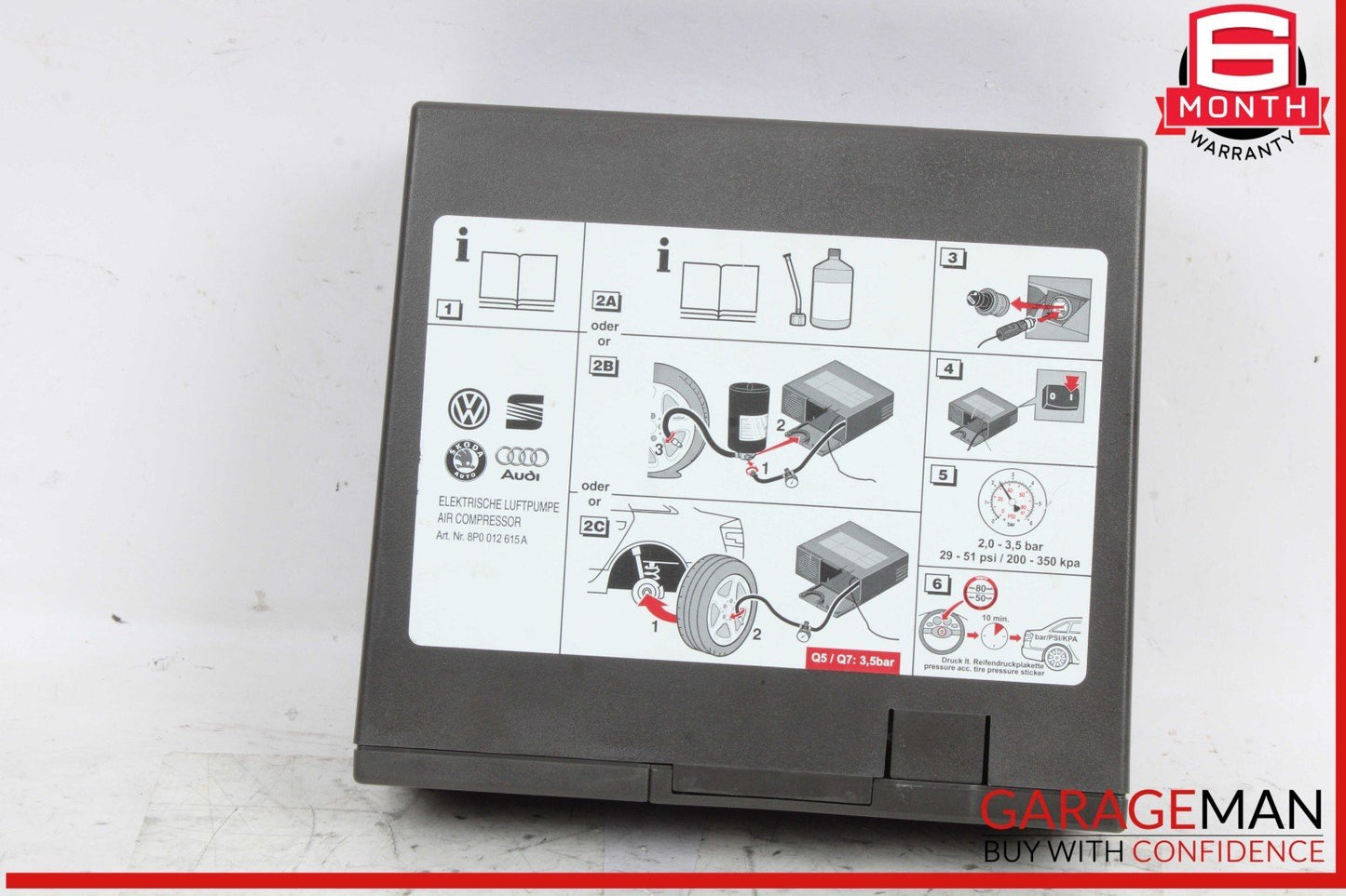 2009-2017 Audi Q5 Emergency Tire Air Compressor Pump Motor 8P0012615A Genuine