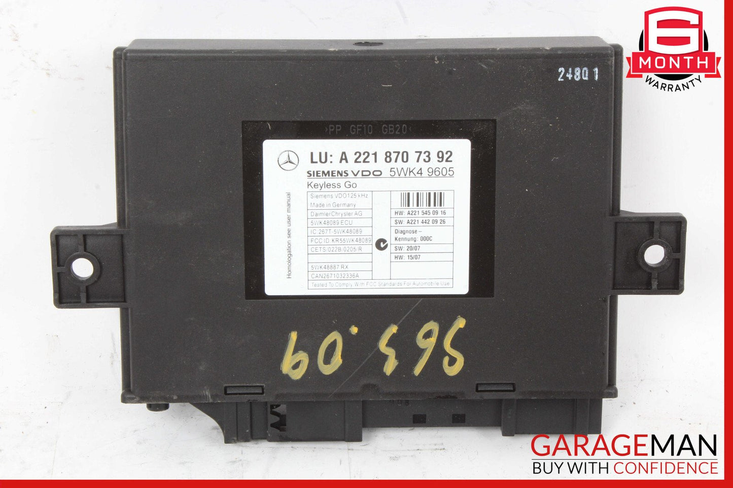 07-10 Mercedes W221 S63 CL63 CL600 Keyless Go Control Module Unit OEM
