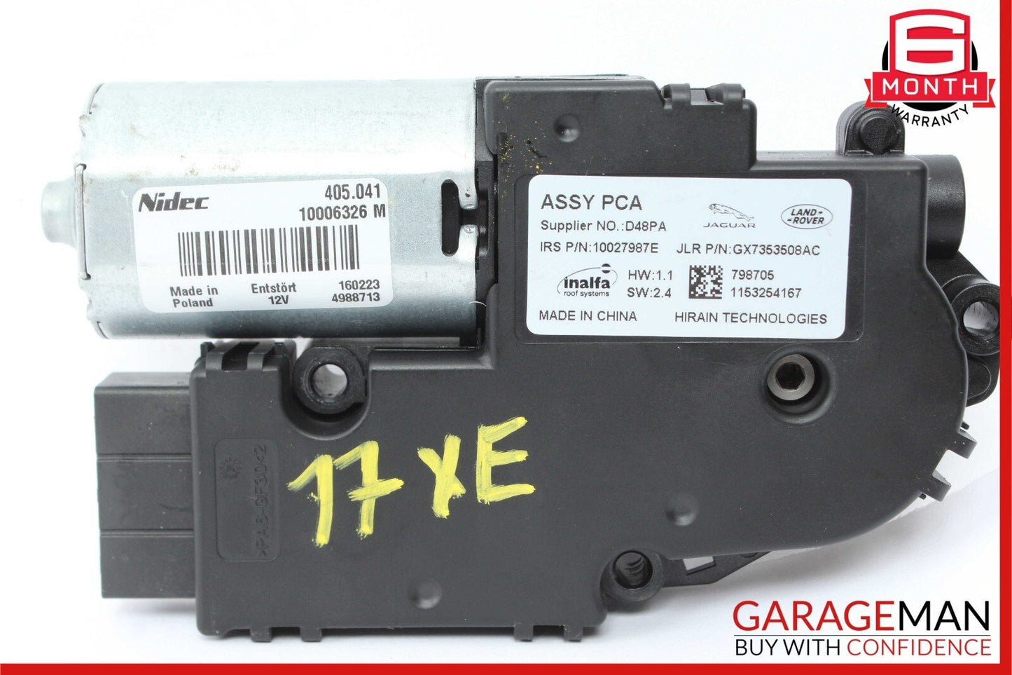 17-19 Jaguar XE 2.0 Panoramic Sunroof Sun Roof Motor OEM