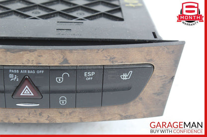 03-09 Mercedes W211 E320 E500 Hazard Door Lock Switch Control Panel Wood OEM