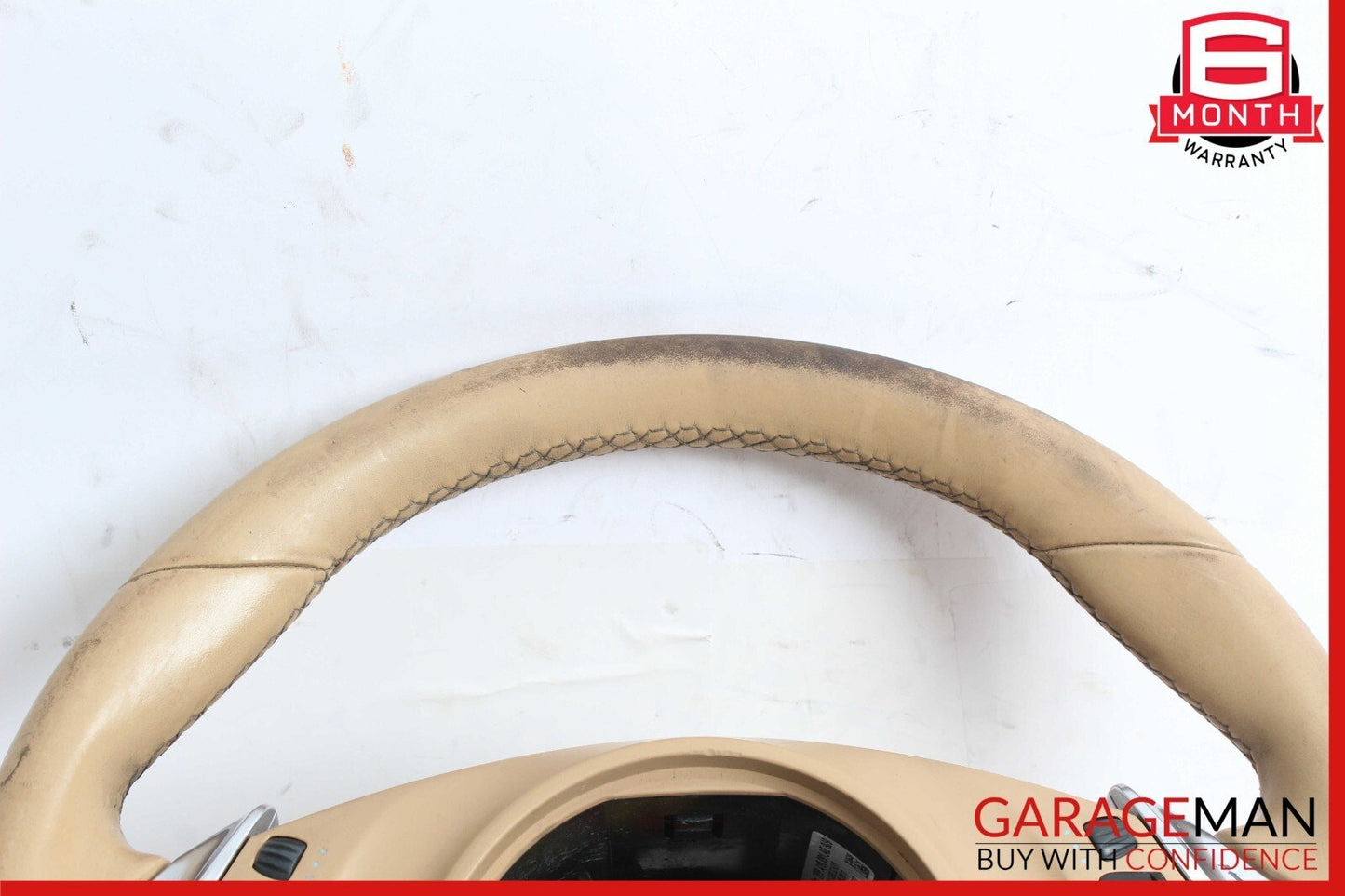 11-14 Porsche Panamera 970 Multifunction Steering Wheel Assembly Beige OEM