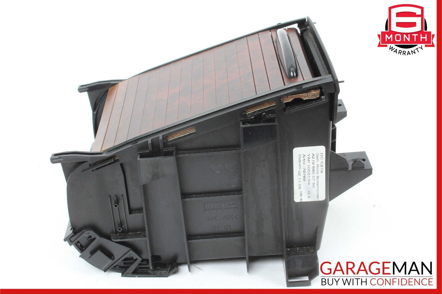 06-11 Mercedes W219 CLS500 Rear Center Console Cupholder Storage Tray Wood