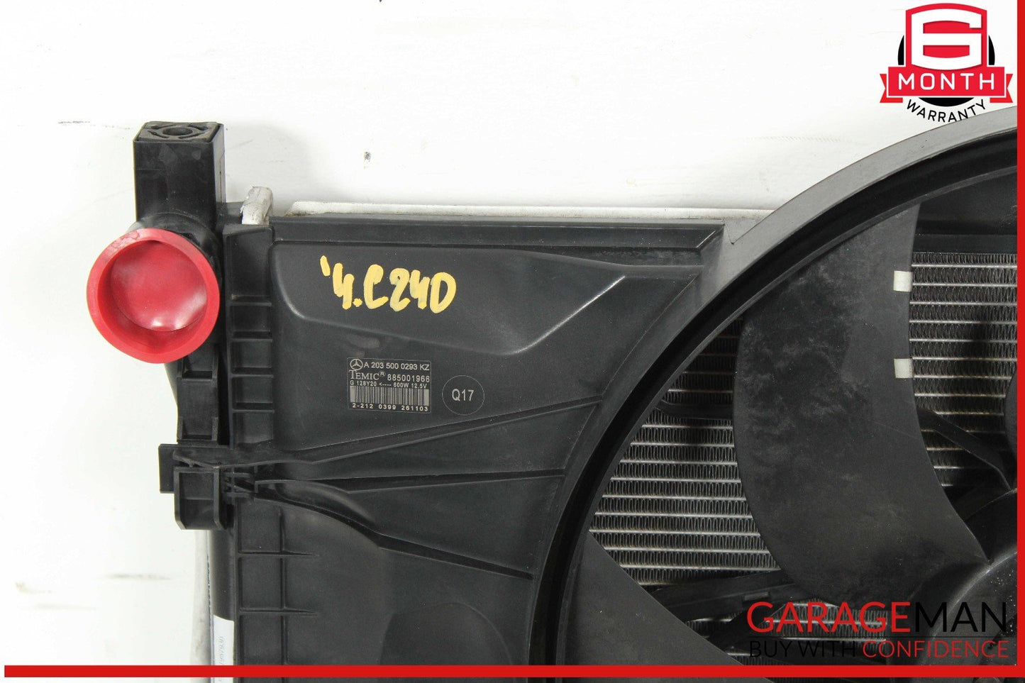 01-05 Mercedes W203 C240 Engine Cooling Radiator Fan Shroud Motor A/C Condenser
