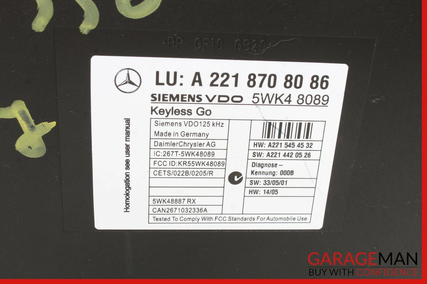 07-13 Mercedes W221 S550 S63 AMG Door Keyless Go Control Module 2218708086 OEM