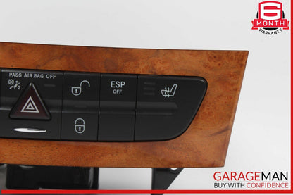 03-09 Mercedes W211 E350 E500 Hazard Door Lock Switch Control Panel Wood OEM