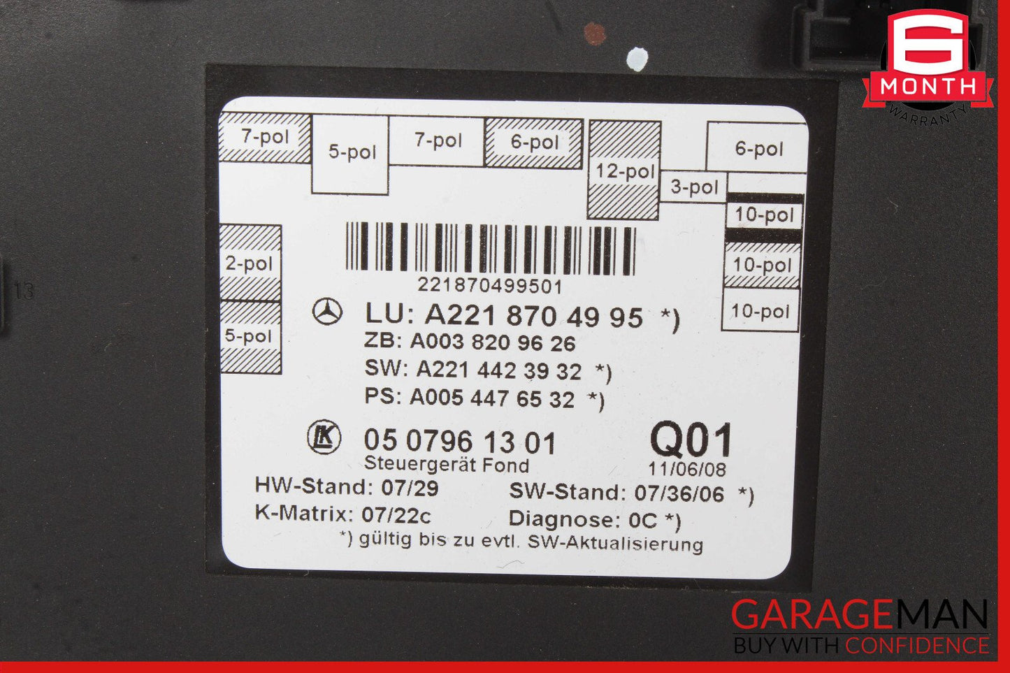 07-13 Mercedes W221 S550 S400 Rear Left / Right Side Door Controller Module Unit