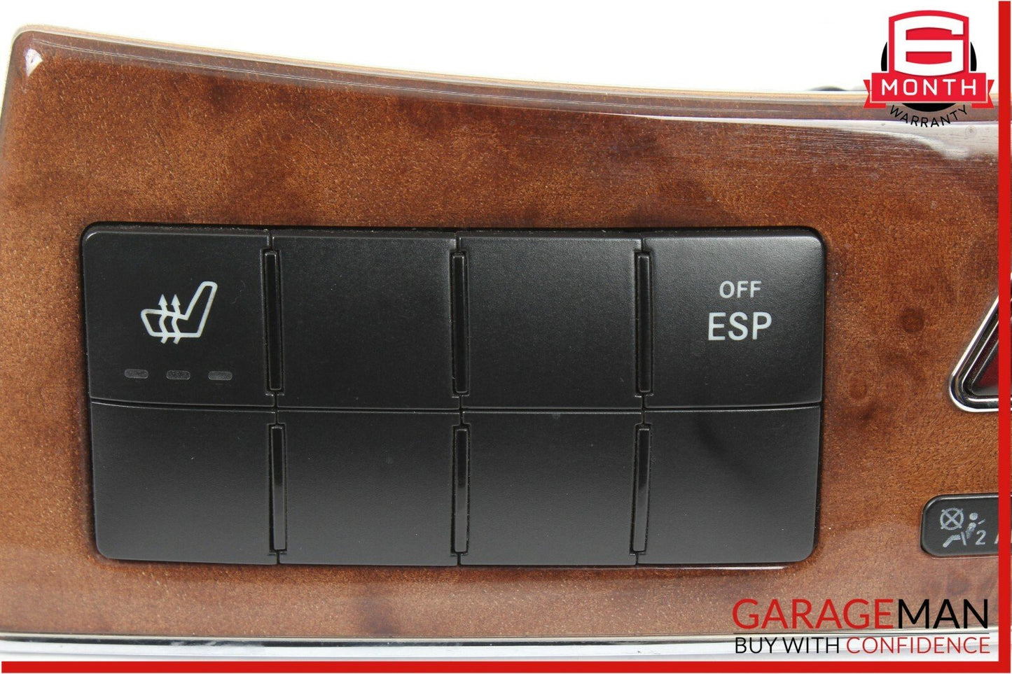 05-09 Mercedes W209 CLK500 Dash Heated Seat ESP Hazard Light Control Switch Wood