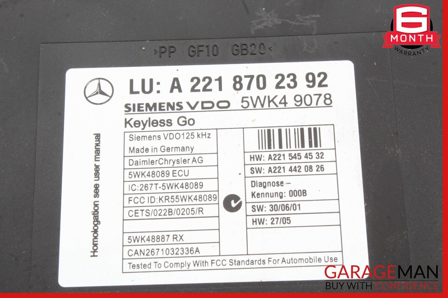 07-10 Mercedes W216 CL550 CL600 S550 S63 AMG Keyless Go Control Module Unit OEM