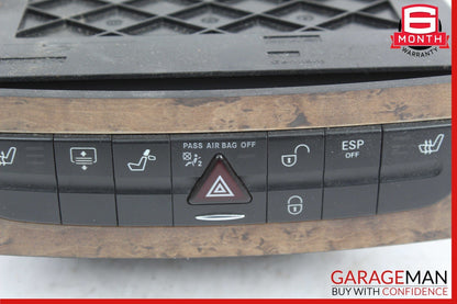 03-09 Mercedes W211 E320 E500 Hazard Door Lock Switch Control Panel Wood OEM