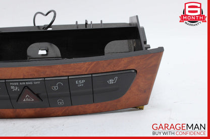 07-09 Mercedes W211 E350 E550 Hazard Control Door Lock Switch Panel Wood OEM
