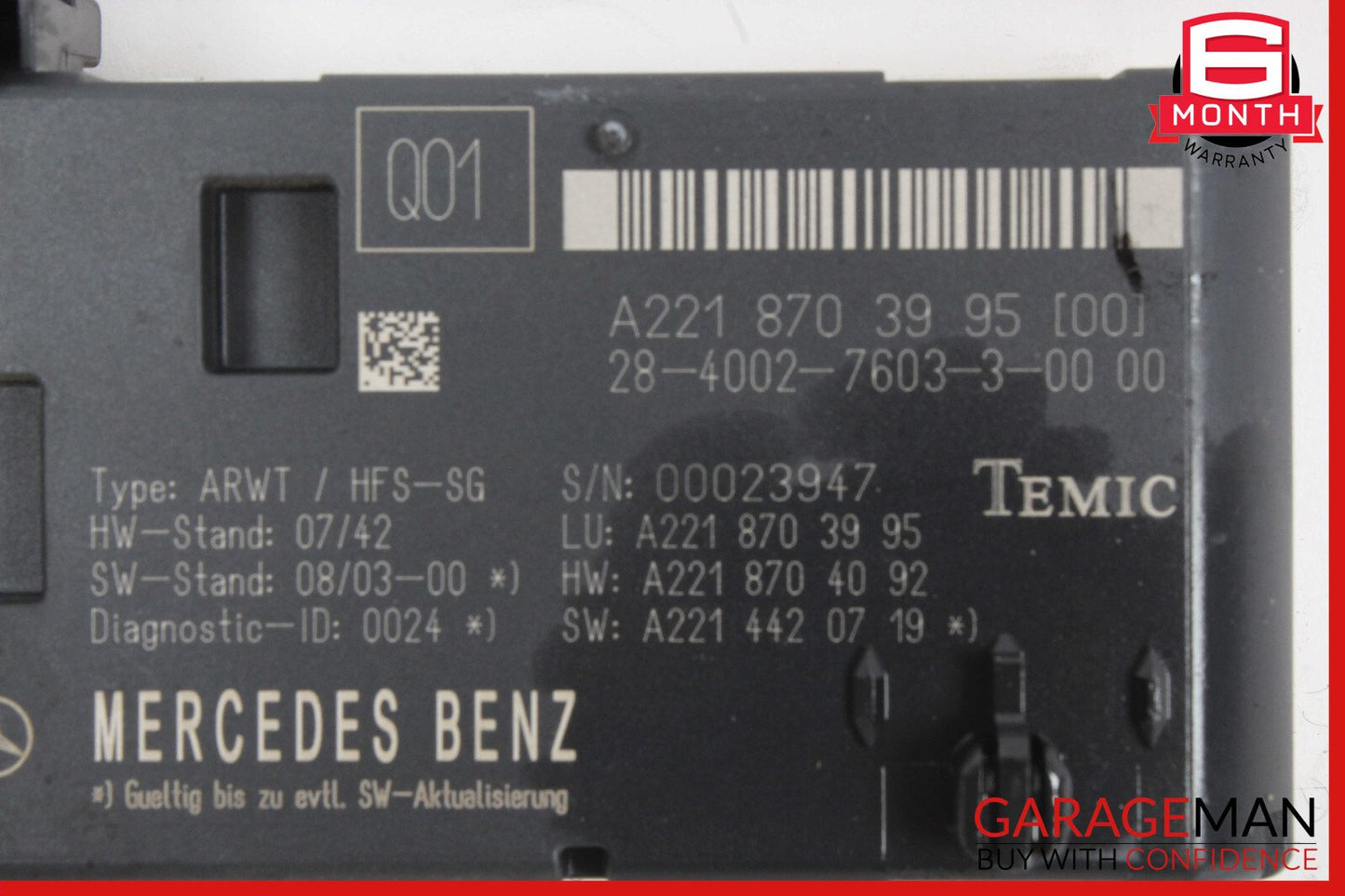 07-14 Mercedes W221 S63 CL550 Trunk Release Remote Open Close Module OEM