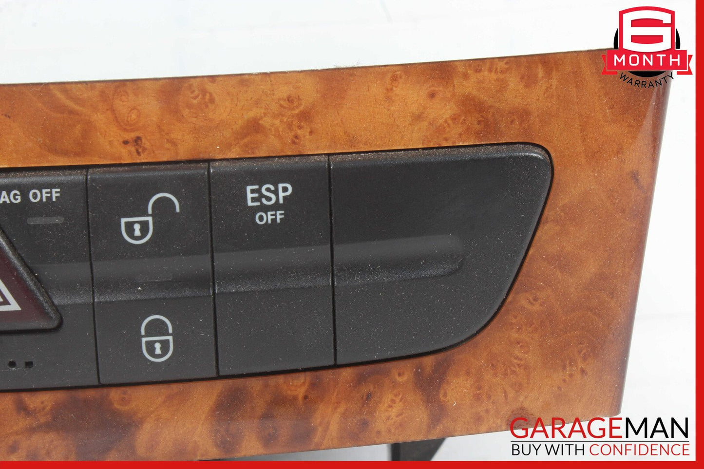 03-09 Mercedes W211 E500 Hazard Light Door Lock Control Switch Module Wood OEM