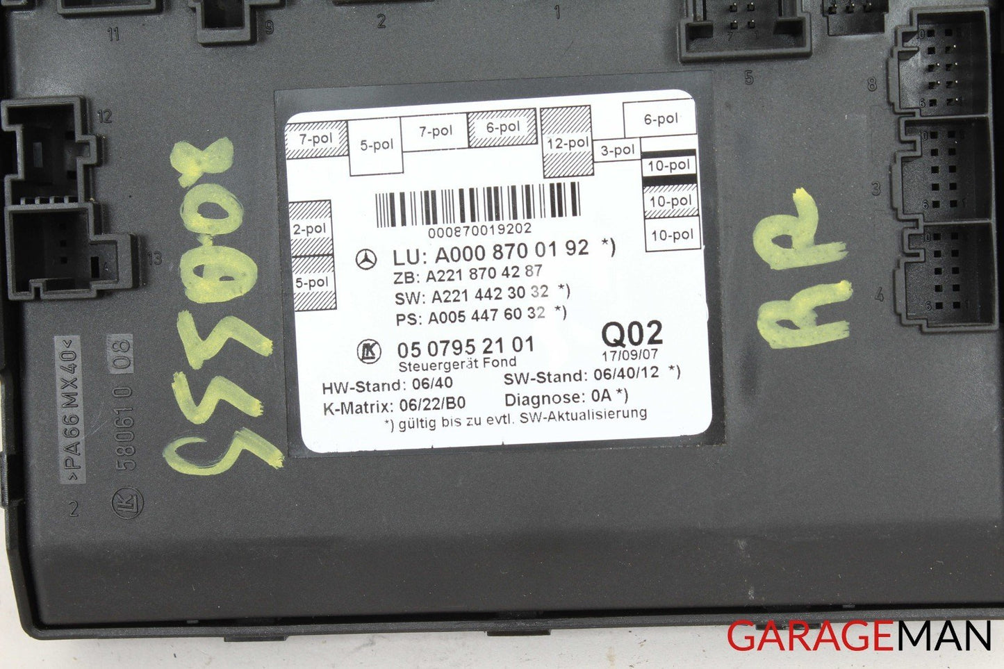 07-13 Mercedes W221 S550 S65 AMG Rear Door Control Module Unit 0008700192 OEM