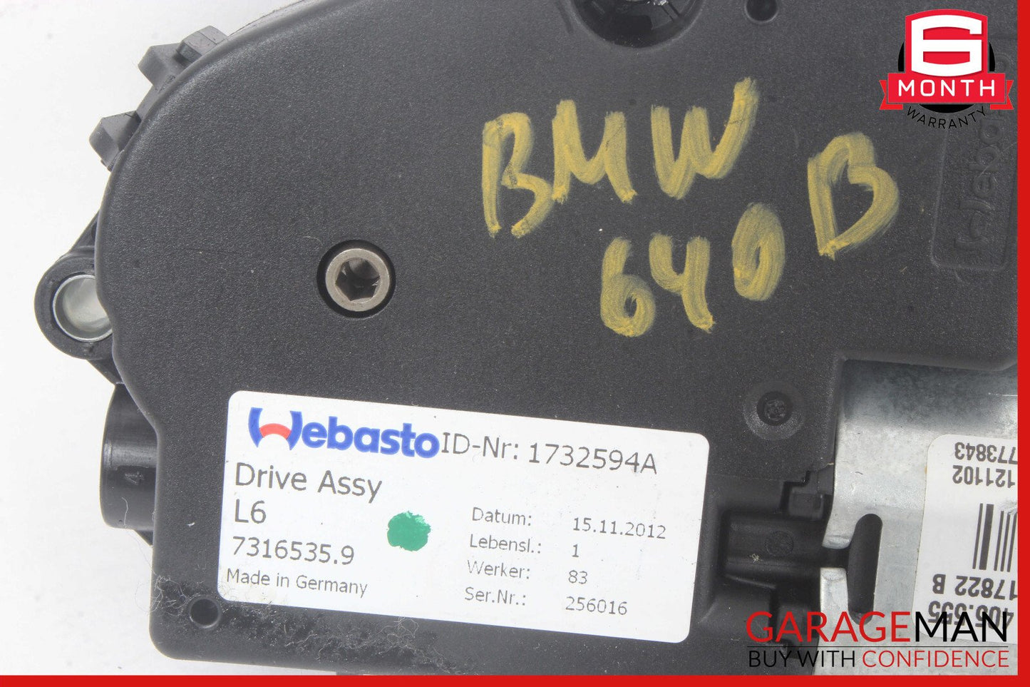 13-19 BMW 640i F06 Sunroof Motor 7316535 OEM