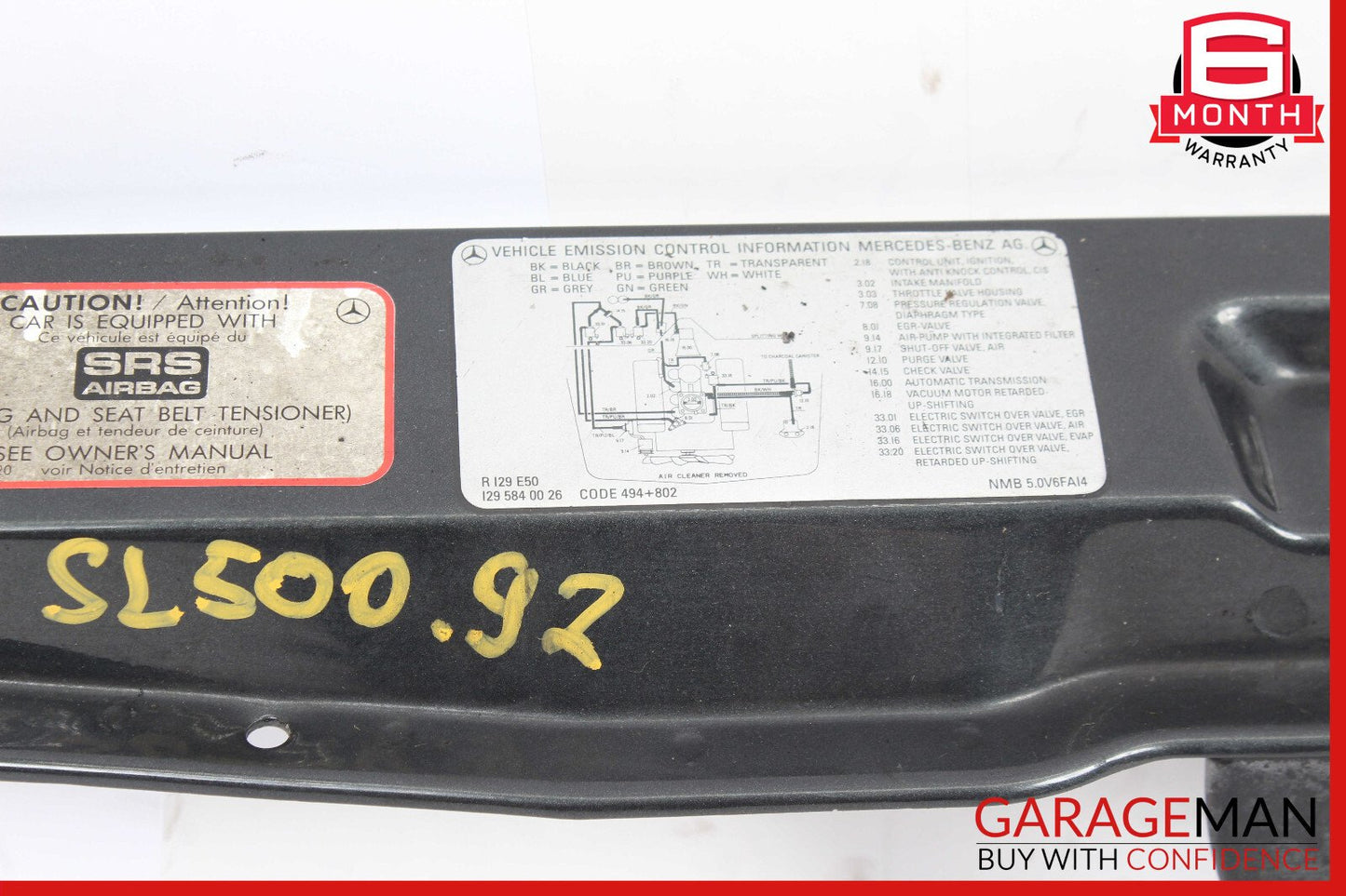 90-02 Mercedes R129 500SL SL500 SL320 300SL Upper Radiator Support Tie Bar OEM