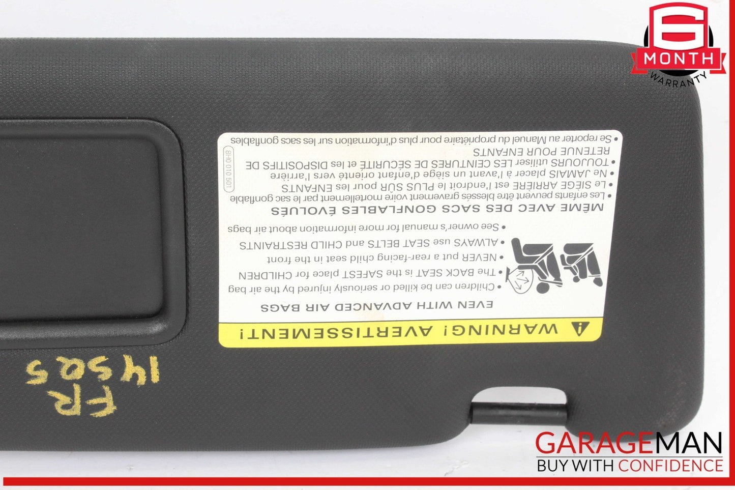 14-17 Audi SQ5 Front Right Passenger Side Sun Visor Sunvisor Black 8K0857552 OEM