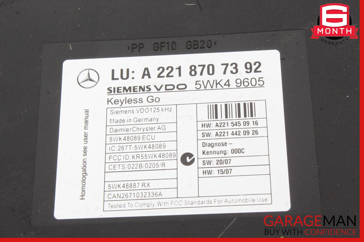 07-10 Mercedes W221 S63 CL63 CL600 Keyless Go Control Module Unit OEM
