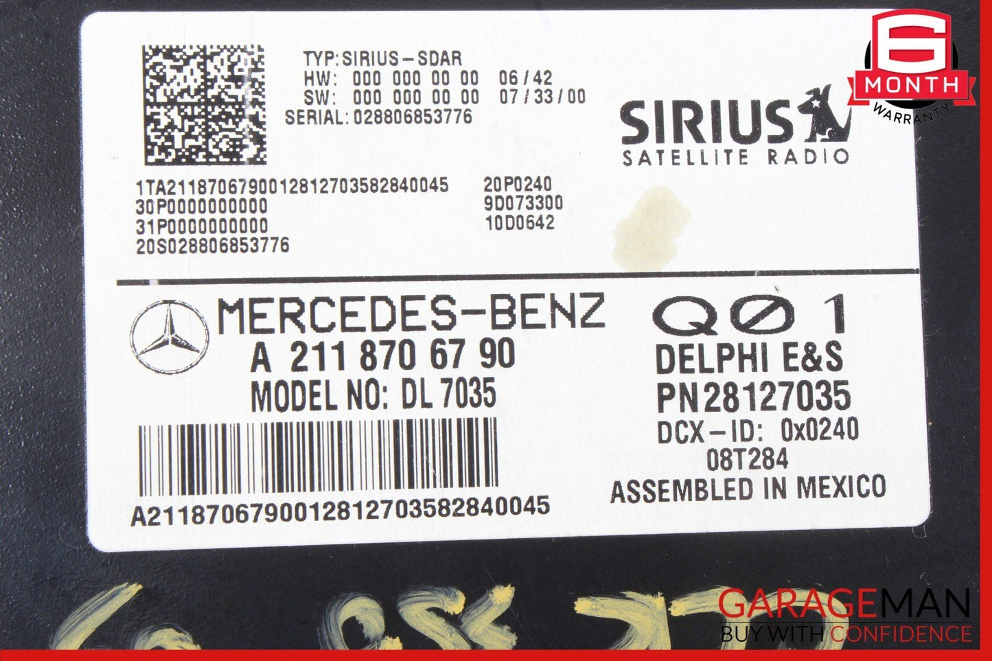 03-09 Mercedes W209 CLK350 CLS550 Sirius Satellite Radio Receiver 2118706790 OEM