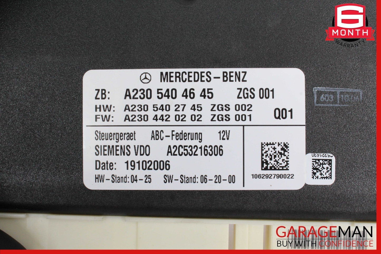 07-08 Mercedes R230 SL550 SL55 AMG ABC Suspension Active Body Control Module OEM