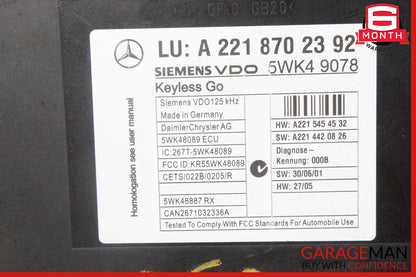 07-13 Mercedes W216 CL550 S65 AMG Keyless Go Control Module Unit 2218702392 OEM