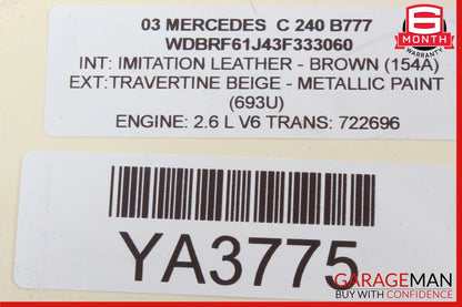 01-07 Mercedes W203 C240 C280 Rear Right Side Seat Belt Seatbelt Retractor OEM