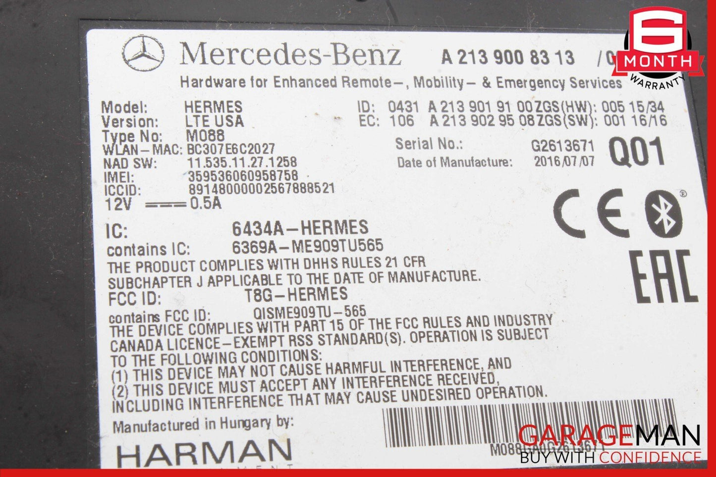 15-20 Mercedes C300 GLC300 E300 Communication Computer Control Module Unit OEM