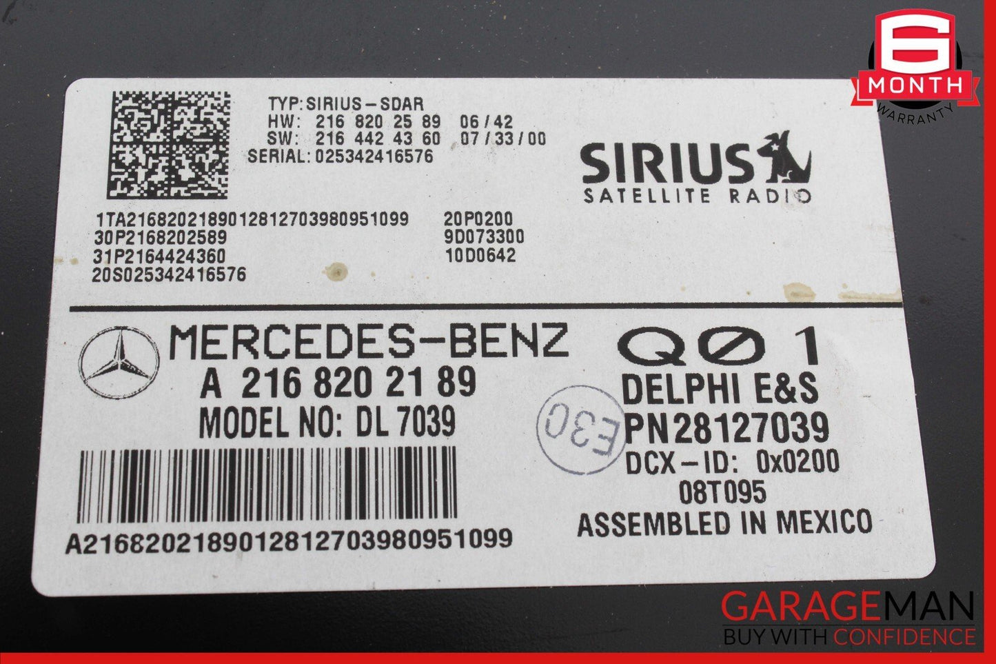 07-14 Mercedes R230 SL550 CL550 Sirius Satellite Radio Module Receiver OEM