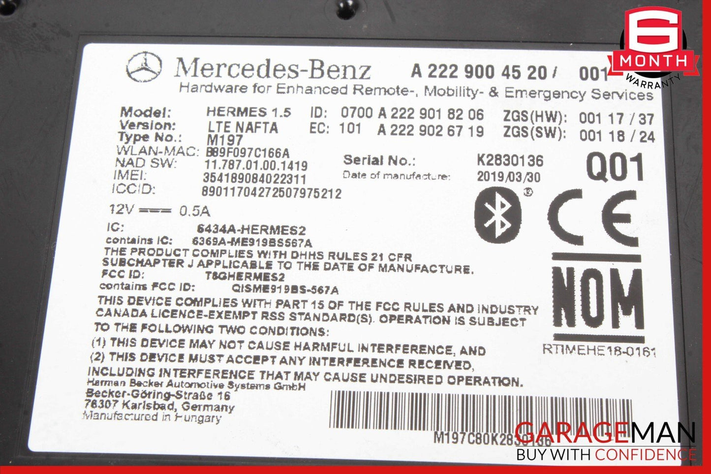 15-20 Mercedes X253 GLC300 Telematics Communication Bluetooth Control Module OEM