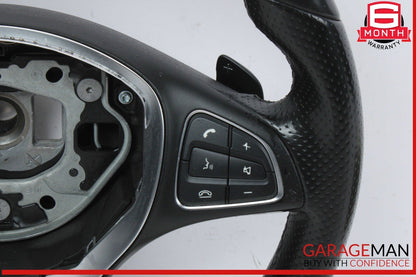 15-18 Mercedes W205 C300 GLC300 Steering Wheel Black w/ Paddle Shifters Assy OEM