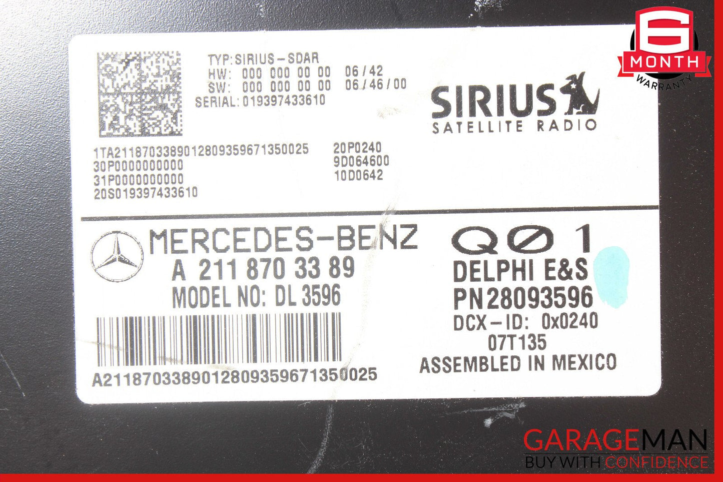 03-09 Mercedes W209 CLK350 CL550 Sirius Satellite Radio Receiver OEM