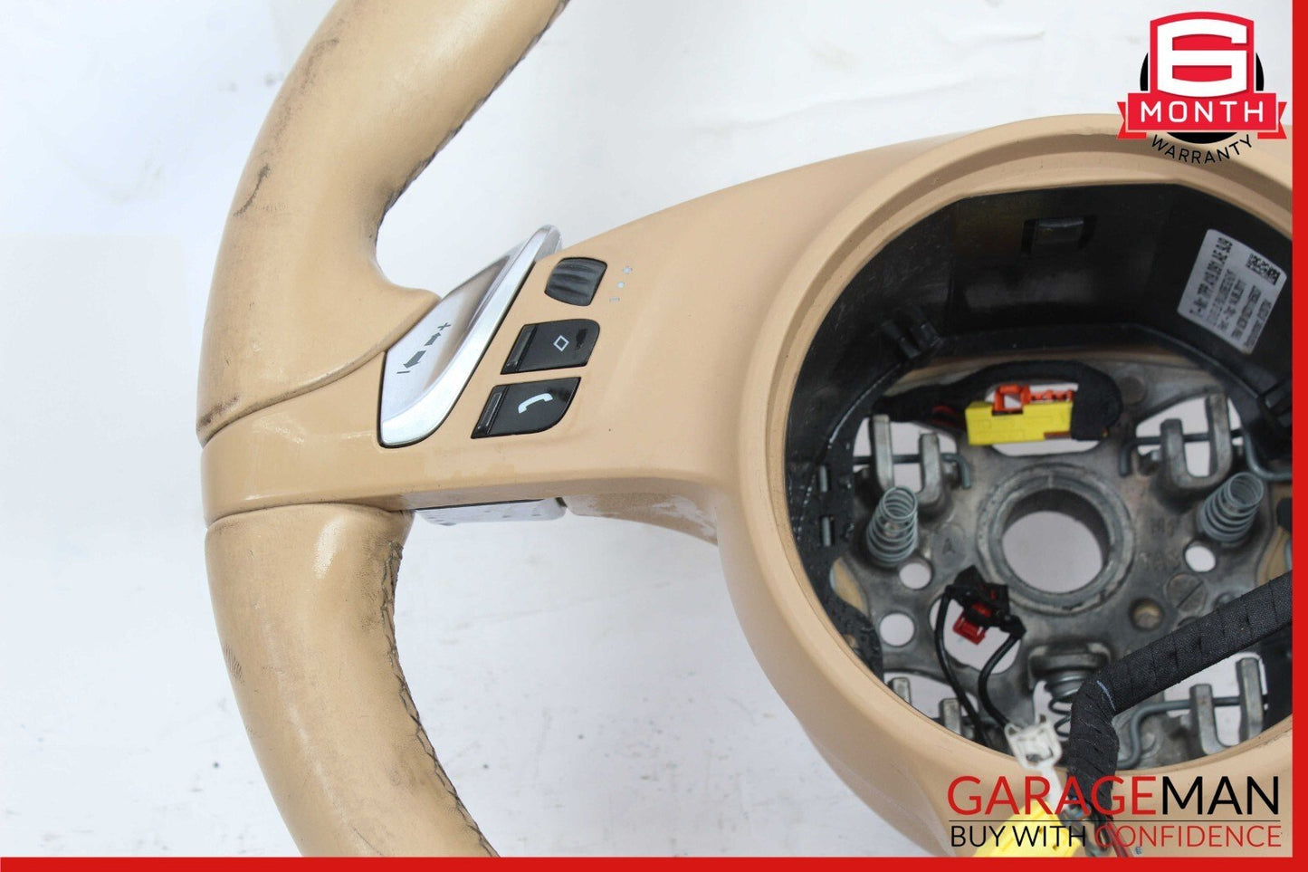 11-14 Porsche Panamera 970 Multifunction Steering Wheel Assembly Beige OEM