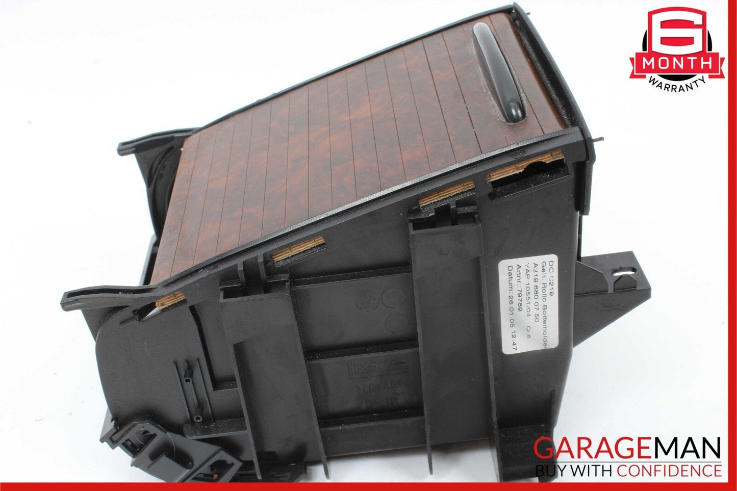 06-11 Mercedes W219 CLS500 Rear Center Console Armrest Cupholder Storage Wood