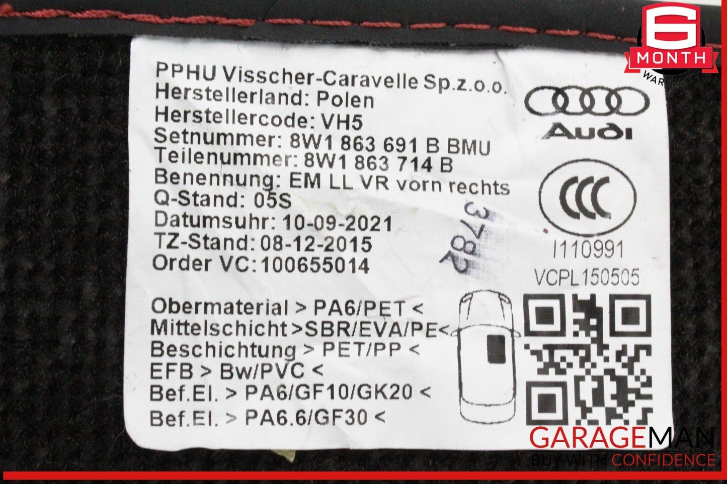 18-24 Audi S5 A5 Front and Rear Floor Carpet Mat Set 8W7864450A OEM