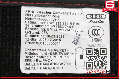 18-24 Audi S5 A5 Front and Rear Floor Carpet Mat Set 8W7864450A OEM