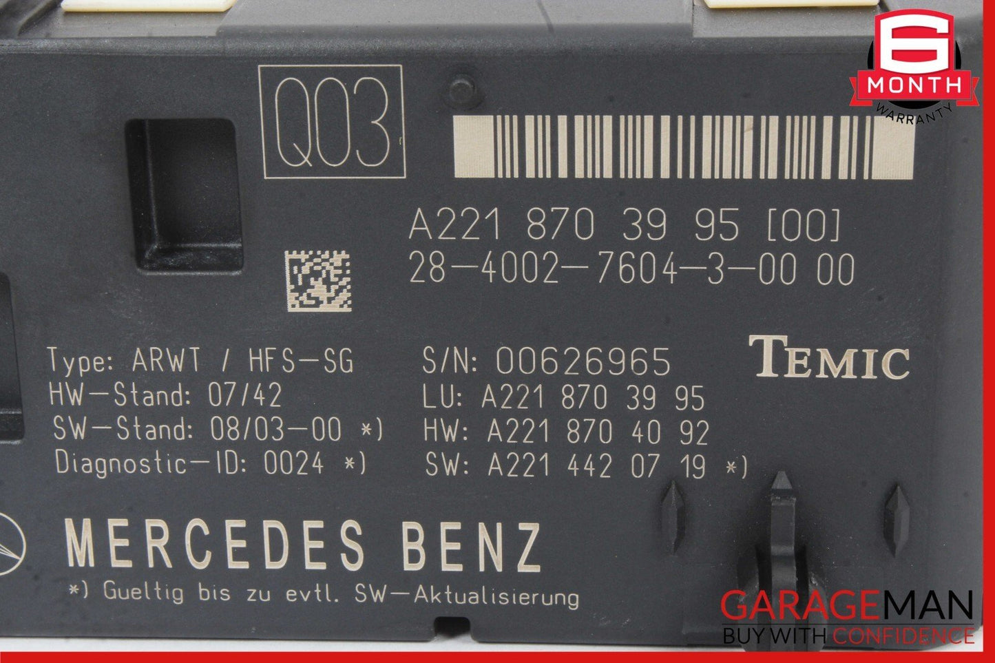 07-14 Mercedes W221 S400 CL550 Trunk Release Remote Open Close Module OEM