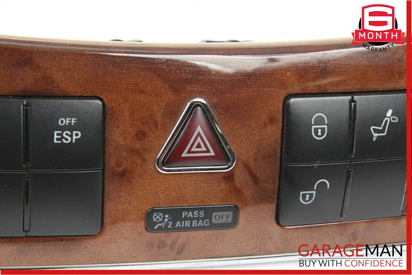 05-09 Mercedes W209 CLK500 Dash Heated Seat ESP Hazard Light Control Switch Wood