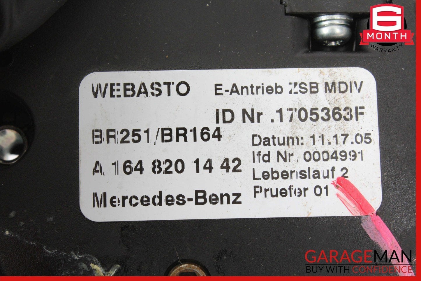 06-13 Mercedes W164 ML350 GL450 Panoramic Sunroof Sun Roof Motor 1648201442 OEM