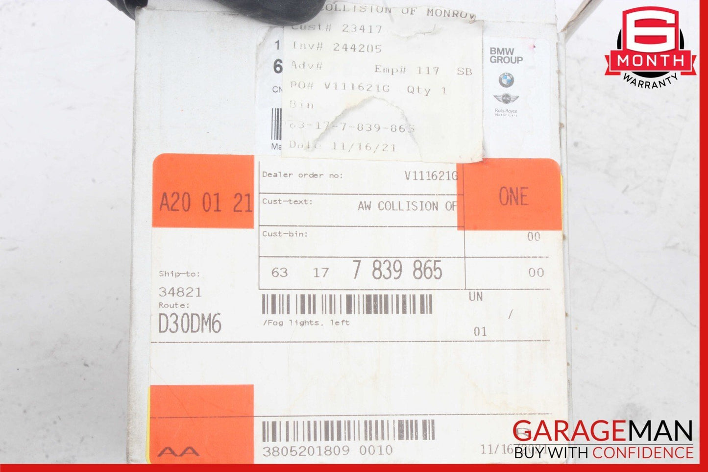 05-13 BMW 3 Series E92 Front Left Driver Side Fog LIght 89206255 OEM