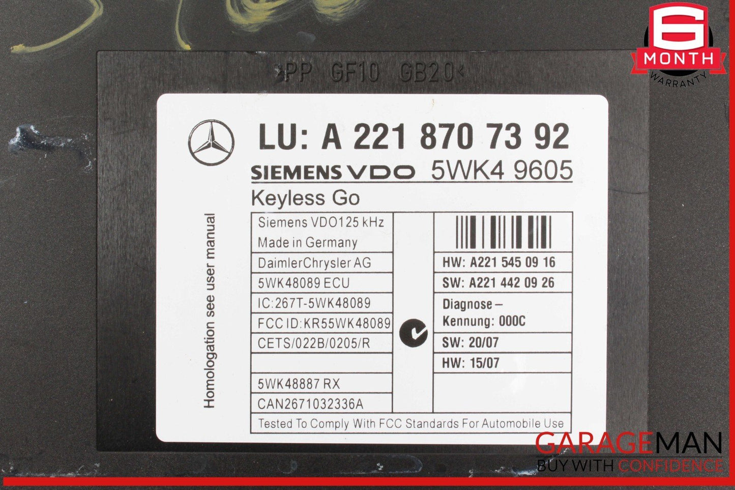 07-13 Mercedes W221 S400 Hybrid Door Keyless Go Control Module 2218707392 OEM