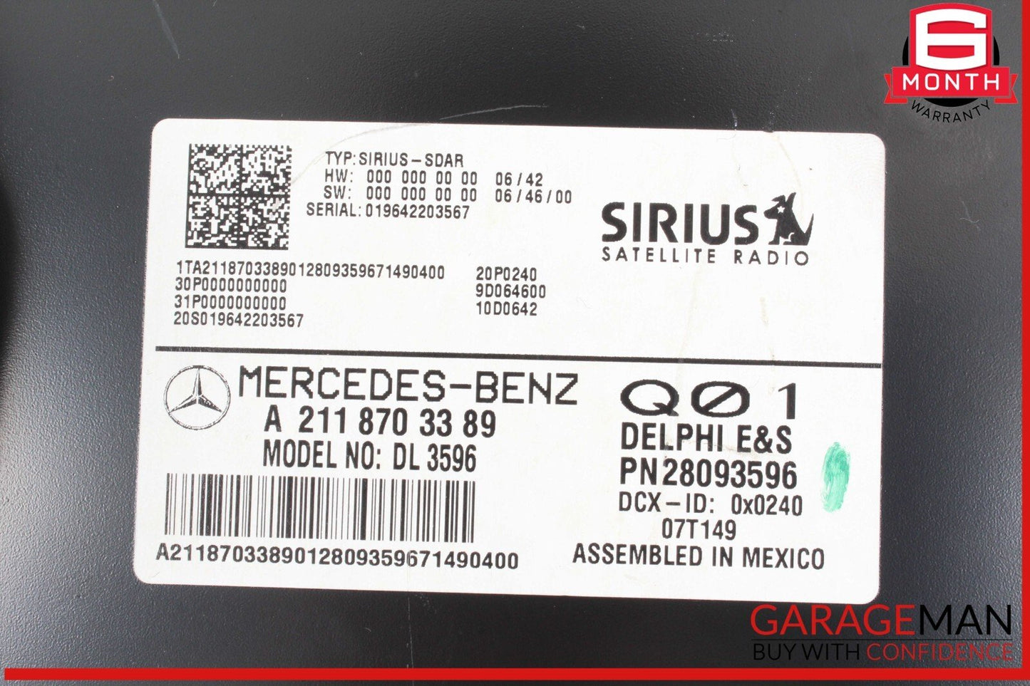 03-09 Mercedes W211 E350 GL450 Sirius Satellite Radio Receiver 2118703389 OEM