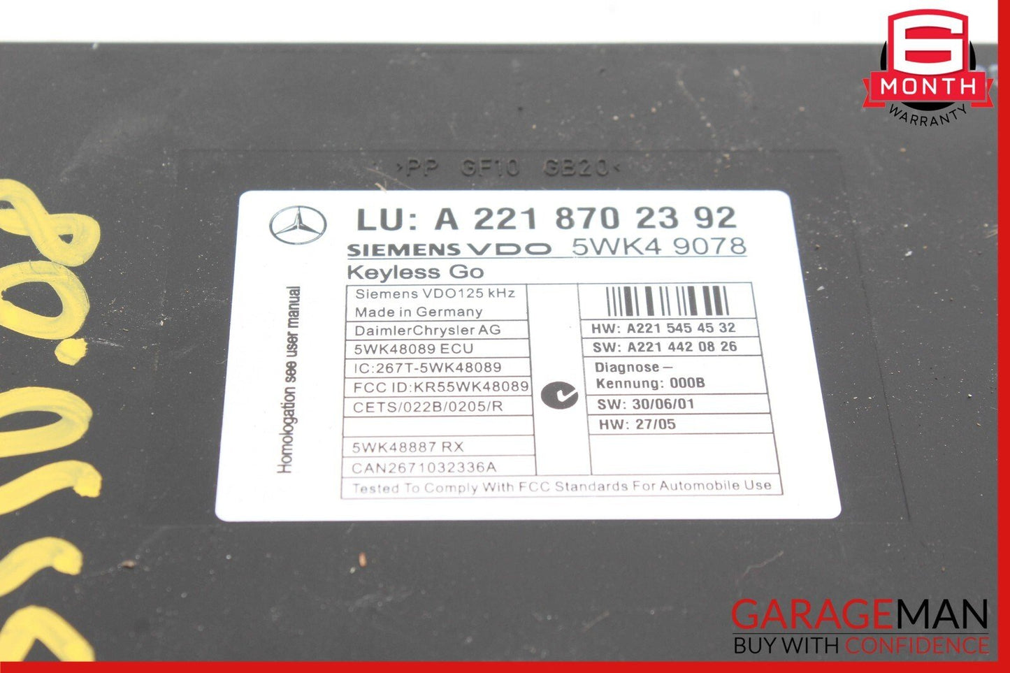 07-10 Mercedes W221 S550 CL550 Keyless Go Control Module 2218707392 OEM