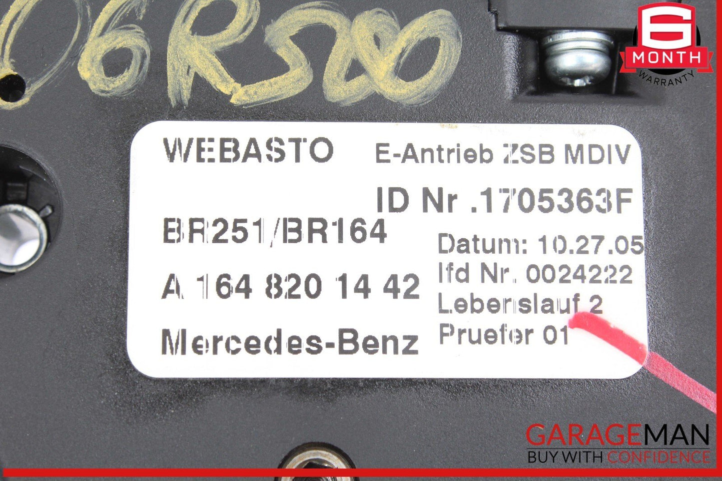 06-13 Mercedes W251 R500 4MATIC Panoramic Sunroof Sun Roof Motor 1648201442 OEM