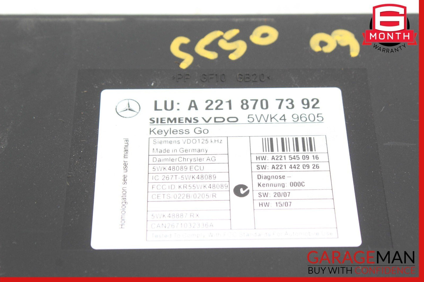 07-10 Mercedes W221 S550 CL550 Keyless Go Control Module Unit 2218707392