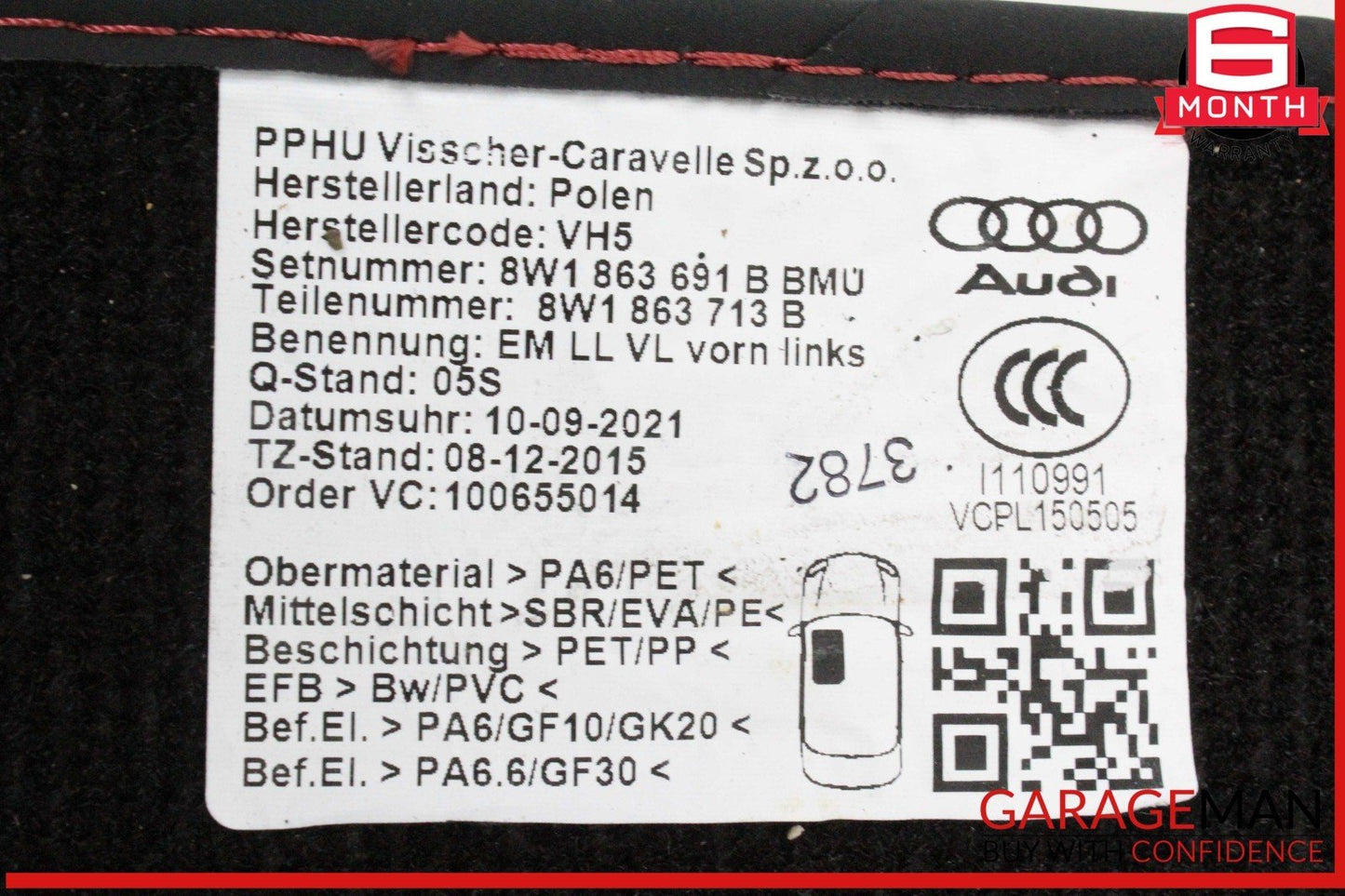 18-24 Audi S5 A5 Front and Rear Floor Carpet Mat Set 8W7864450A OEM
