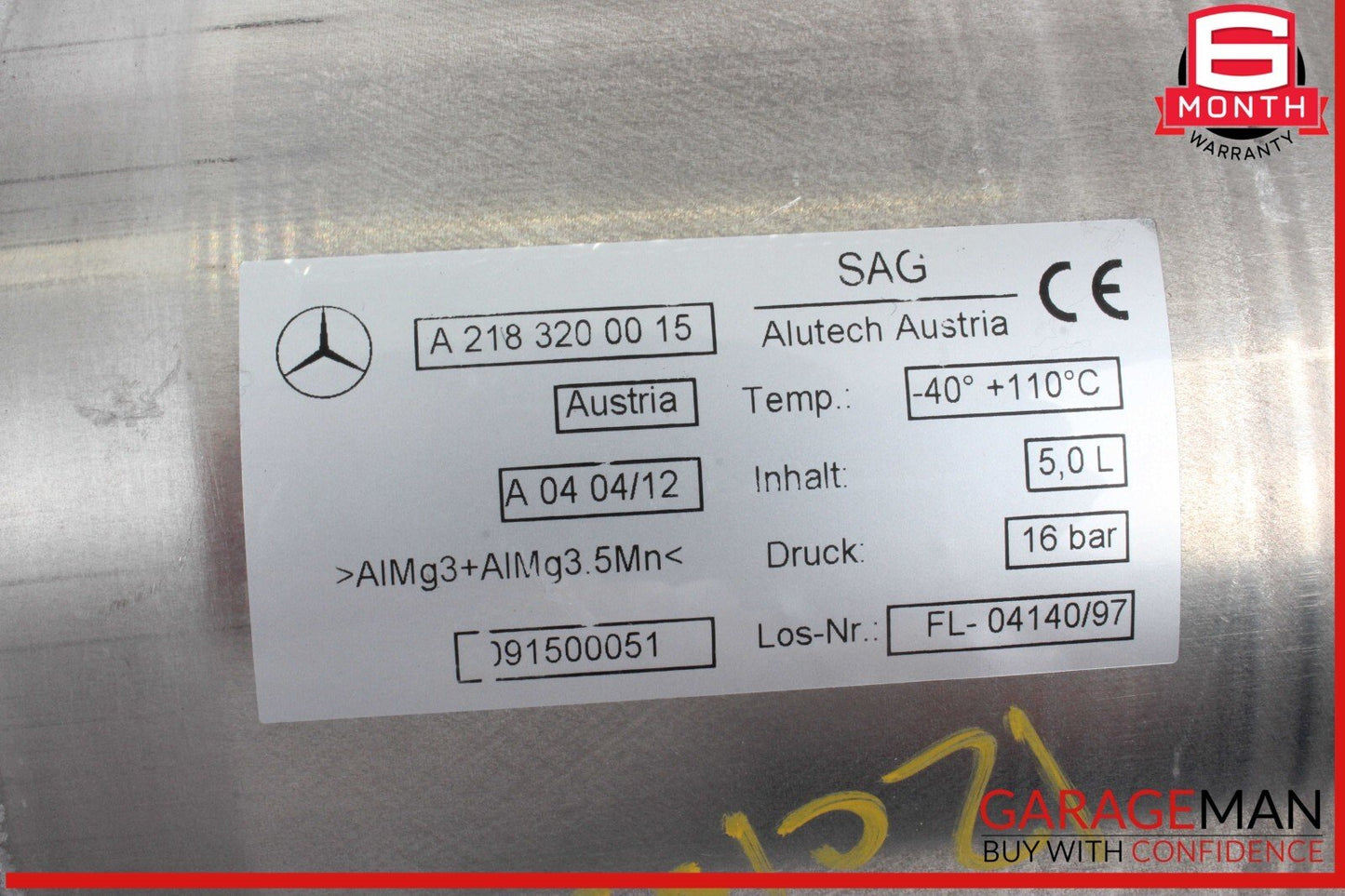 12-18 Mercedes W218 CLS550 CLS63 AMG Airmatic Compressor Air Pressure Tank OEM