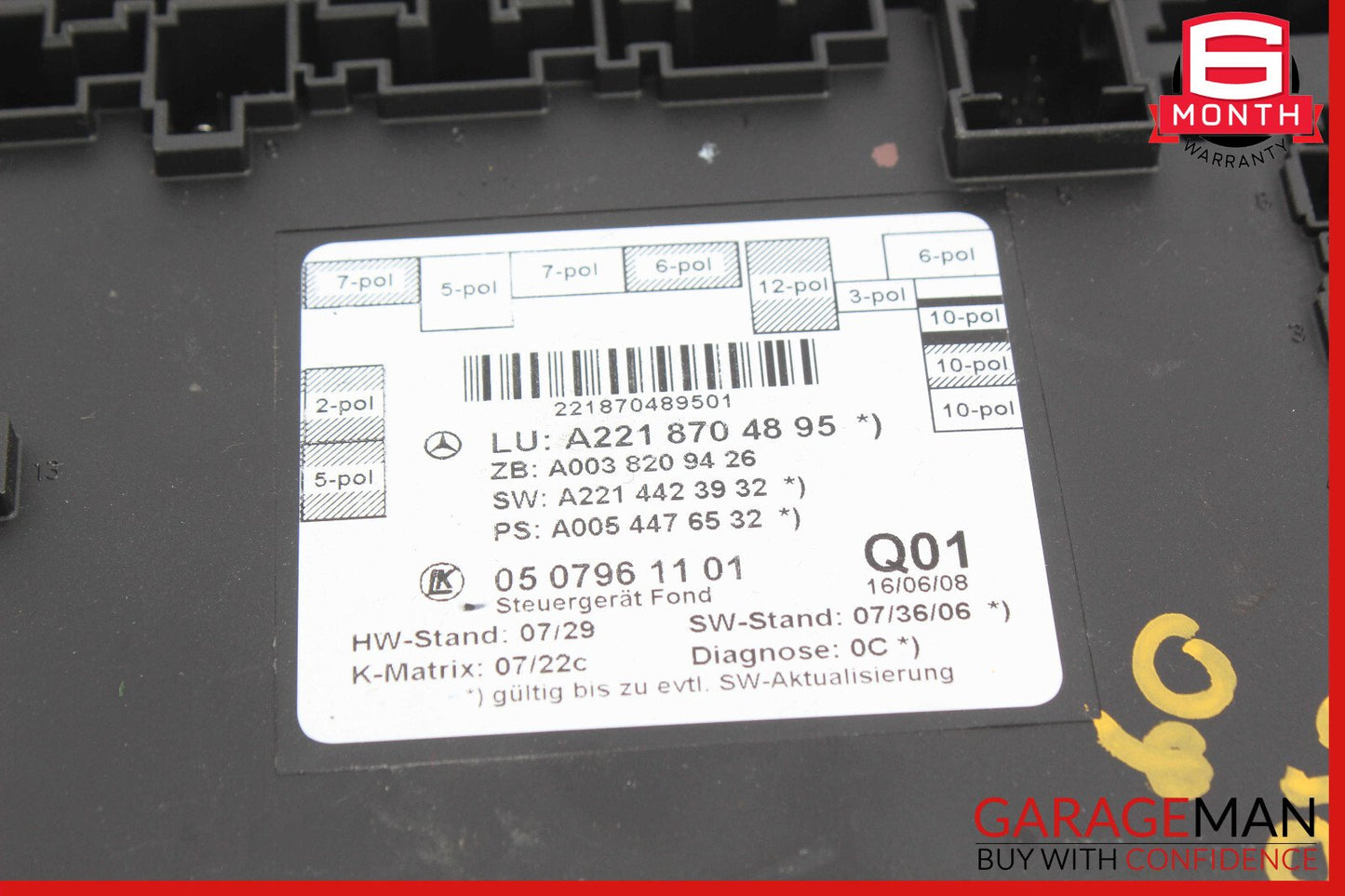 07-13 Mercedes W221 S550 S400 Rear Right / Left Side Door Controller Module Unit