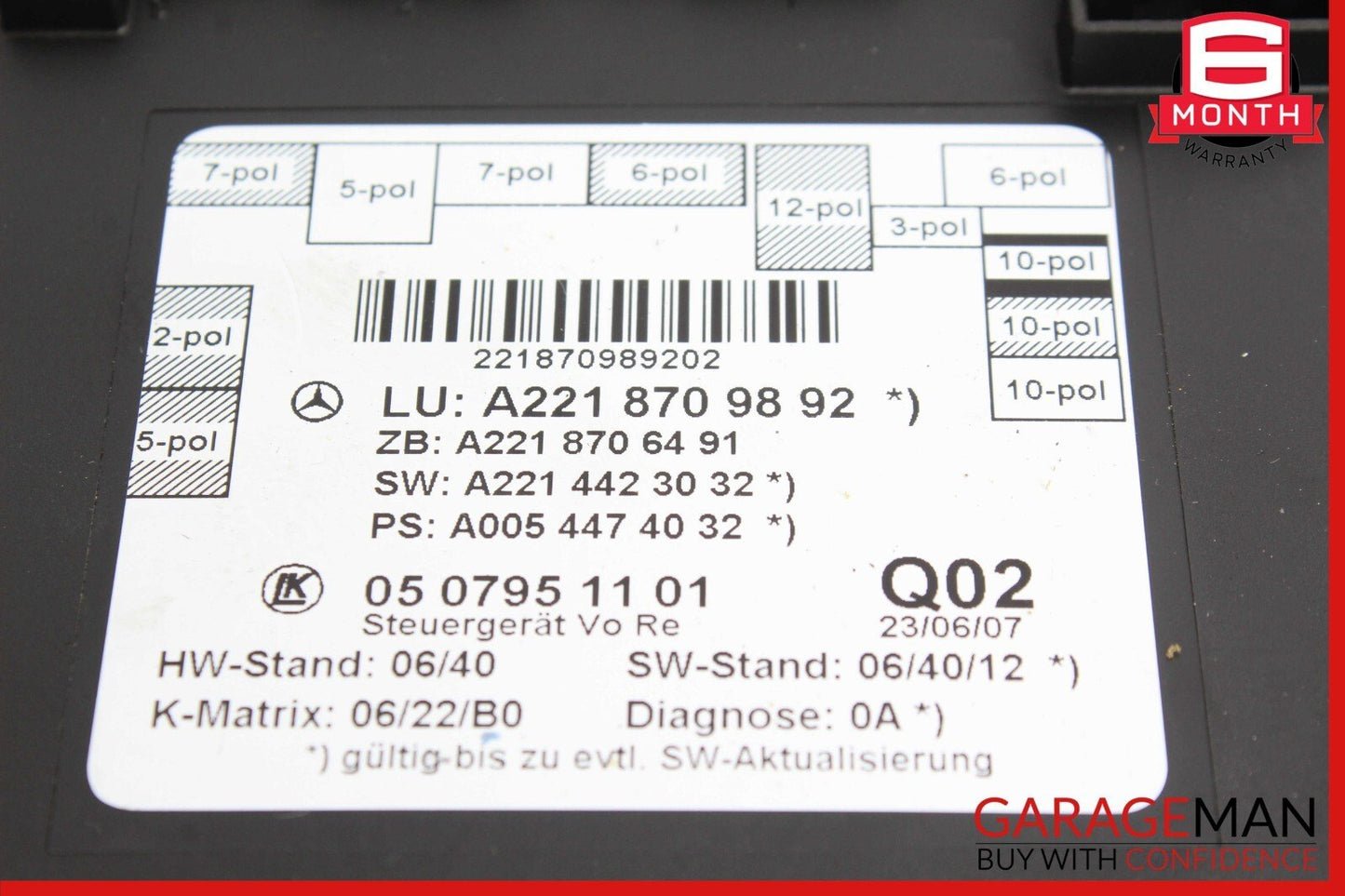 07-13 Mercedes W221 S550 S600 Front Right Side Door Control Module OEM