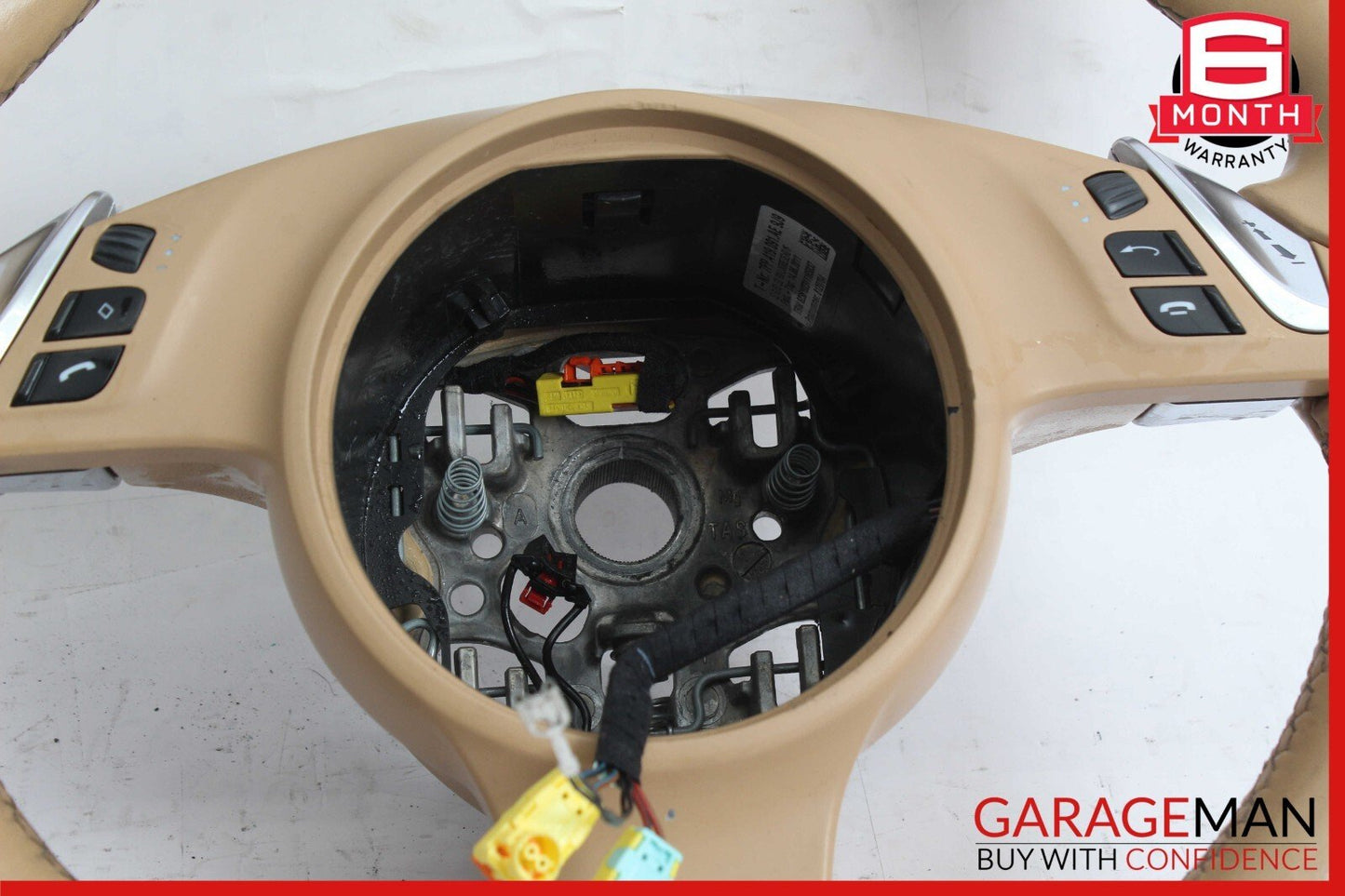 11-14 Porsche Panamera 970 Multifunction Steering Wheel Assembly Beige OEM