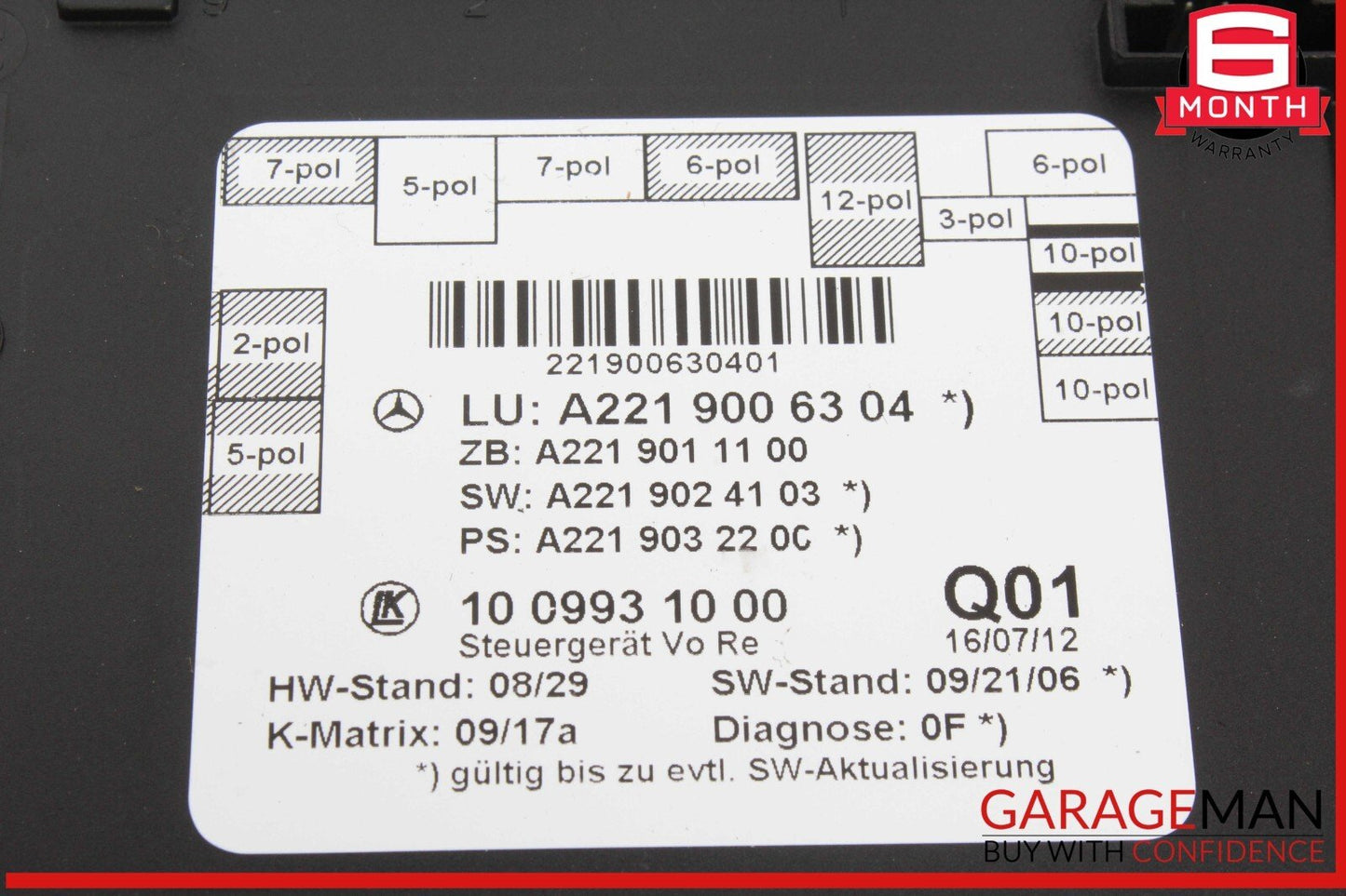 07-13 Mercedes W221 S550 S350 S63 Front Right Door Control Module 2219006304 OEM